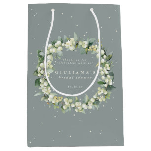 Elegant Green Snowberry+Eucalyptus Bridal Shower Medium Gift Bag