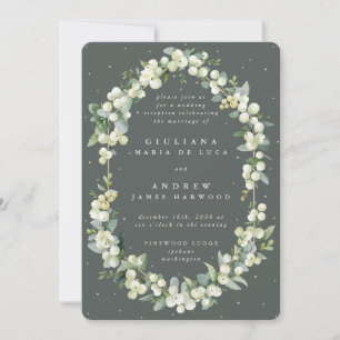 Elegant Green Snowberry+Eucalyptus Reception Only Invitation