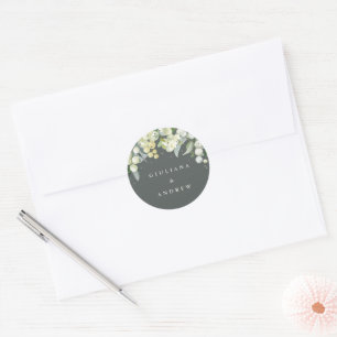 Elegant Green Snowberry+Eucalyptus Wedding Classic Round Sticker