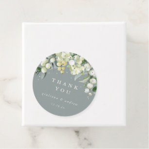 Elegant Green Snowberry+Eucalyptus Wedding Favour Tags