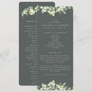 Elegant Green Snowberry+Eucalyptus Winter Wedding Programme