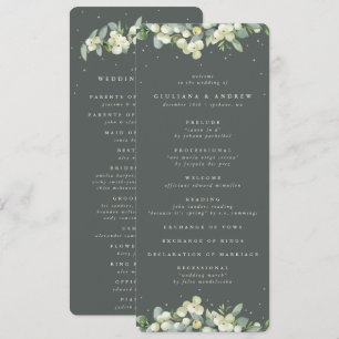 Elegant Green Snowberry+Eucalyptus Winter Wedding Programme