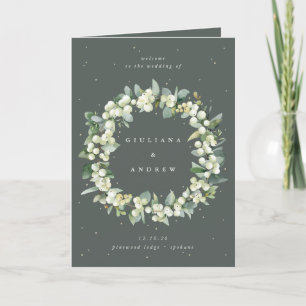 Elegant Green Snowberry+Eucalyptus Winter Wedding Programme