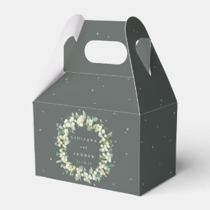 Elegant Green Snowberry+Eucalyptus Wreath Wedding Favour Box