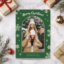 Elegant Green Snowflake Christmas Photo Card