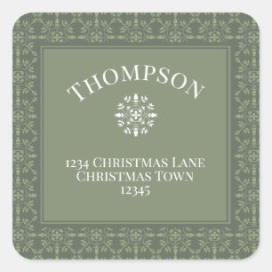 Elegant Green Snowflake Pattern Border Square Sticker