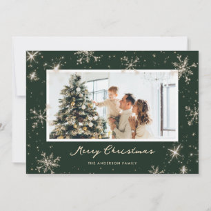 Elegant Green Snowflake Photo Merry Christmas Card