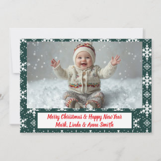 Elegant Green Snowflakes Christmas Photo  Holiday Card