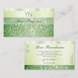 Elegant Green Sparkling Glitter Monogram Shimmery Business Card