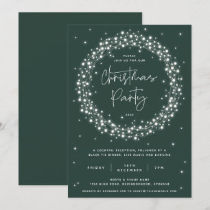 Elegant Green Sparkling Lights Christmas Party Invitation