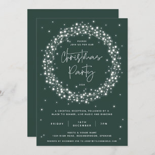 Elegant Green Sparkling Lights Christmas Party Invitation