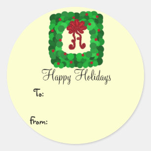 Elegant Green Square Wreath Gift Tag