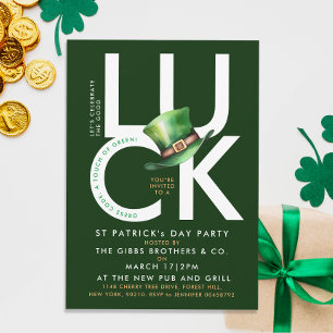 Elegant Green St Patrick Leprechaun Hat Party Invitation