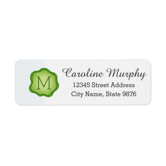 Elegant Green Stamp Monogram on Snow White Return Address Label