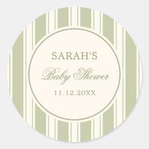 Elegant Green Striped Baby Shower Classic Round Sticker