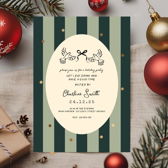 Elegant Green Striped Holiday Party Invitation (Creator Uploaded)