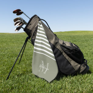 Elegant Green Striped Personalised Monogram Name Golf Towel