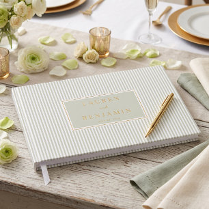 Elegant Green Striped Rectangle Guest Book
