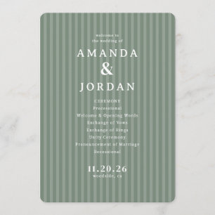 Elegant Green Striped Wedding Ceremony Programme