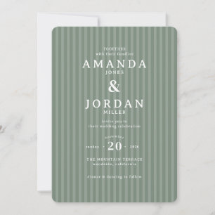 Elegant Green Striped Wedding Invitation