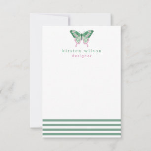 Elegant Green Stripes & Butterfly - Personalised Card