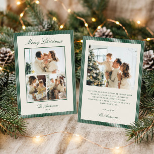 Elegant Green Stripes Christmas Photo Collage Holiday Card