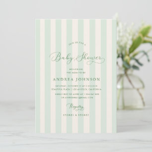 Elegant Green Stripes Gender Neutral Baby Shower Invitation