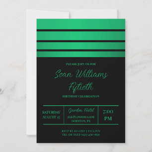 Elegant Green Stripes Masculine Birthday Invitation