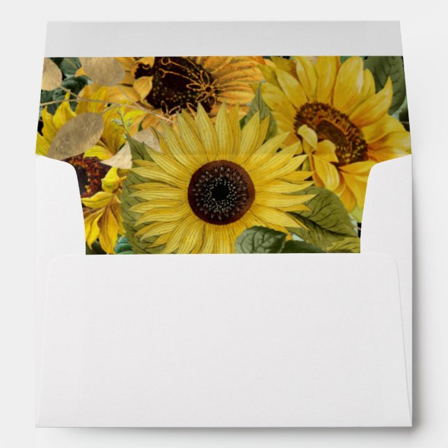 Elegant Green Sunflower Return Address Wedding Envelope (Back (Bottom))