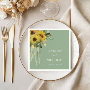 Elegant Green Sunflowers Wedding Napkin