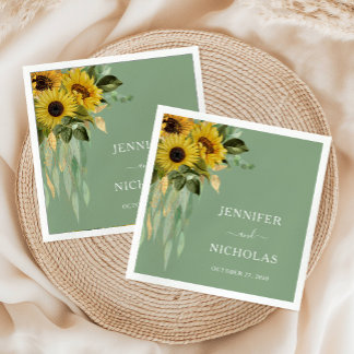 Elegant Green Sunflowers Wedding Napkin