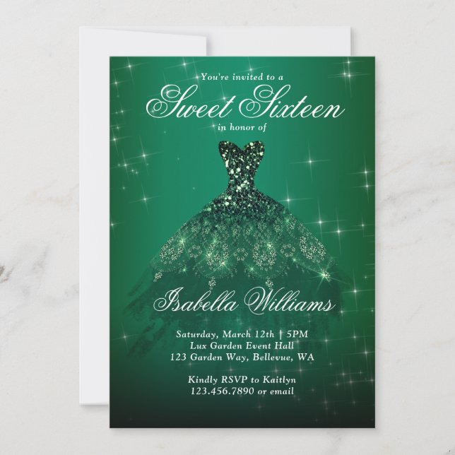 Elegant Green Sweet 16 Birthday Party Invitation (Front)