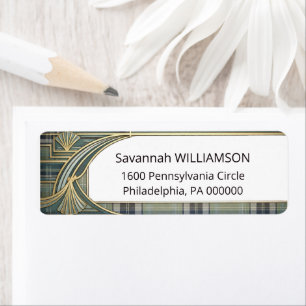 Elegant Green Tartan Art Deco Frame Return Address