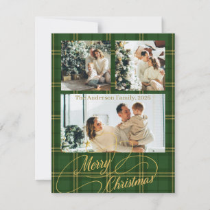 Elegant Green Tartan Family Photo Christmas Card