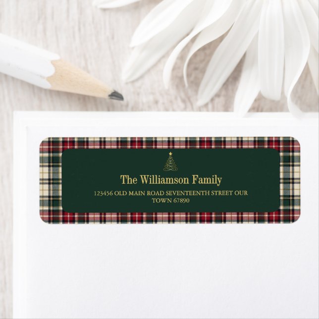 Elegant Green Tartan Gold Script Christmas tree (Insitu)