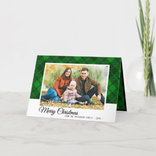 Elegant Green Tartan Plaid Christmas Family Photo Holiday Card