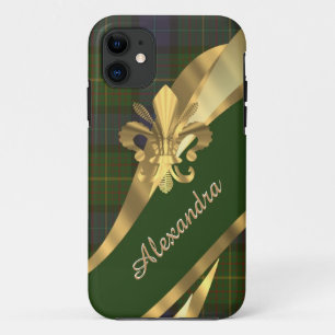 Elegant green tartan plaid personalised iPhone 11 case