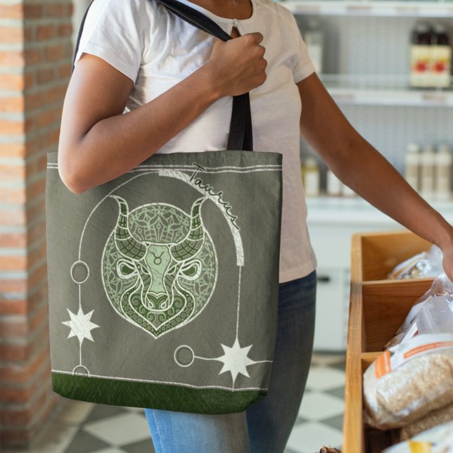 Elegant Green Taurus Zodiac Sign Mandala Tote Bag (Creator Uploaded)