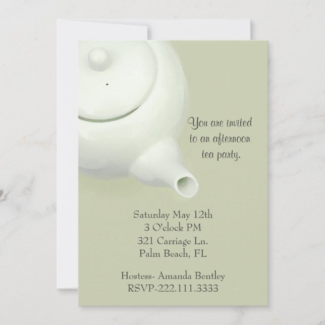 Elegant Green Tea Party Invitation (Front)