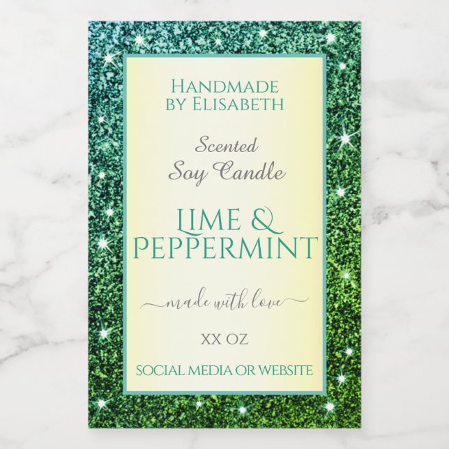 Elegant Green Teal Glitter Product Labels Beauty & (Single Label)