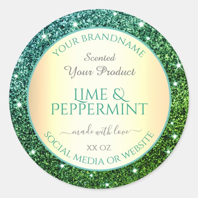 Elegant Green Teal Gradient Glitter Product Labels (Front)