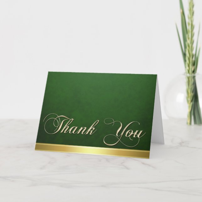 Elegant Green Texture Modern Gold Thank You Card (Front)