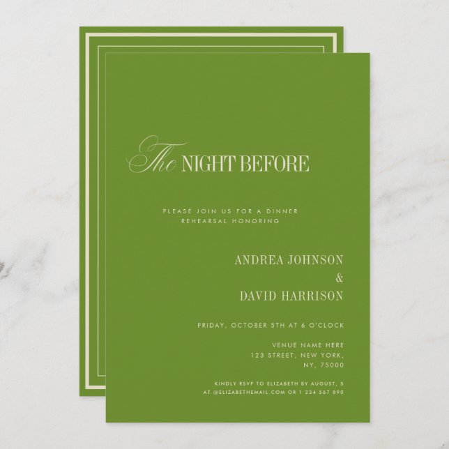 Elegant Green The Night Before Rehearsal Dinner Invitation (Front/Back)