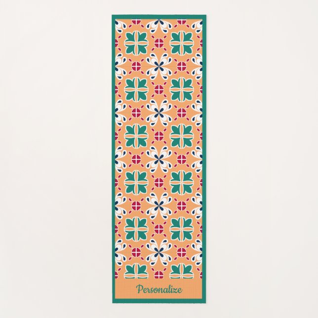 Elegant Green Tile Pattern Zen Yoga Namaste Yoga Mat (Front)