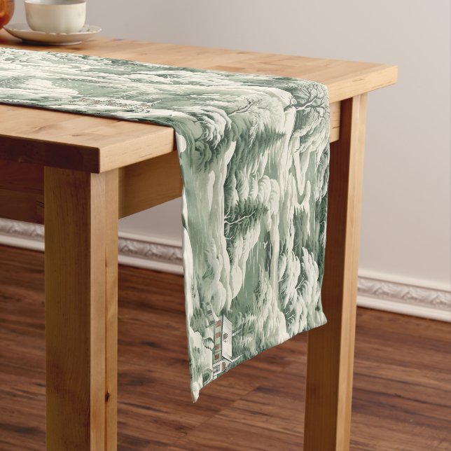 Elegant Green Toile Countryside Medium Table Runner (In Situ)
