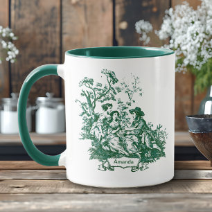 Elegant Green Toile de Jouy Vintage Monogram Mug