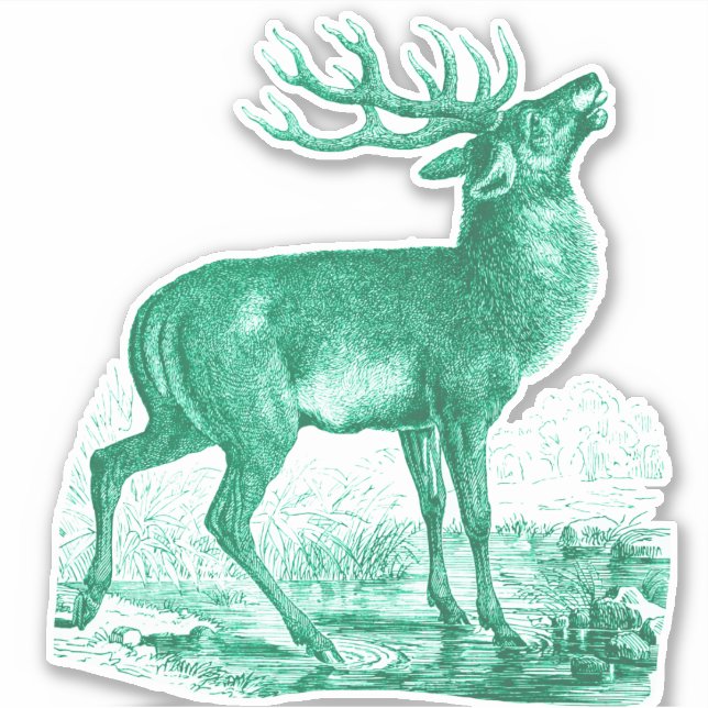 Elegant Green Toile Deer Buck Grunting (Front)