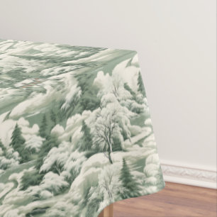 Elegant Green Toile with Snowy Landscape Tablecloth