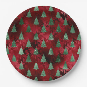 Elegant Green Trees Christmas Paper Plate