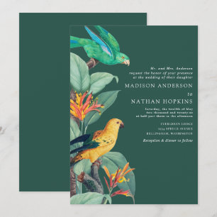 Elegant Green Tropical Bird Wedding Invitation
